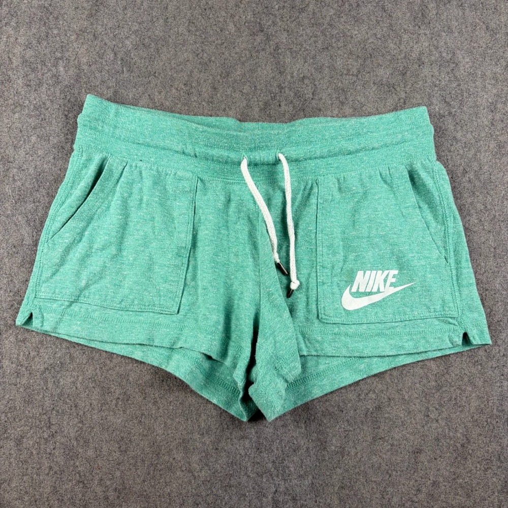Nike Women's Gym Vintage Shorts Green Heather Size Medium Drawstring Pockets